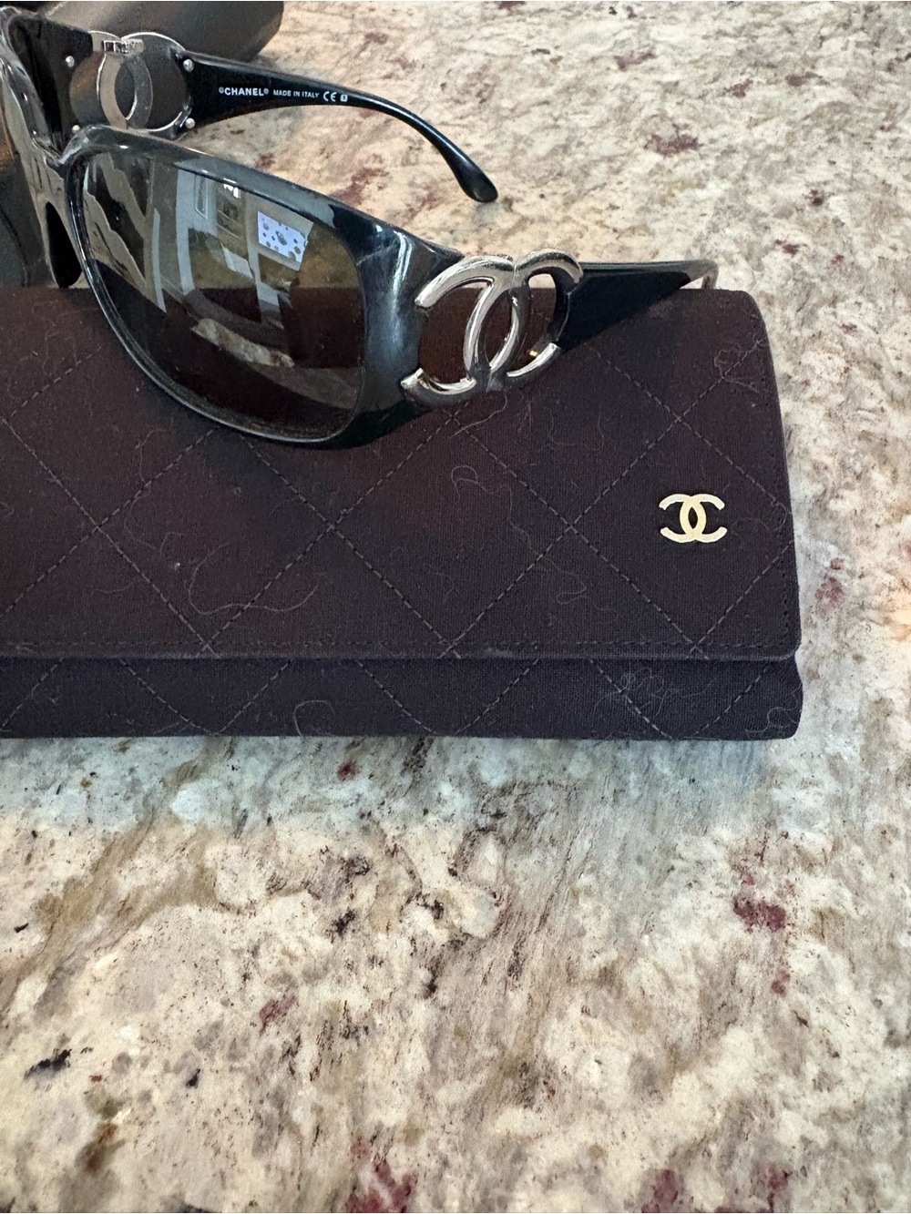 CHANEL Black Sunglasses with Silver CC Logos